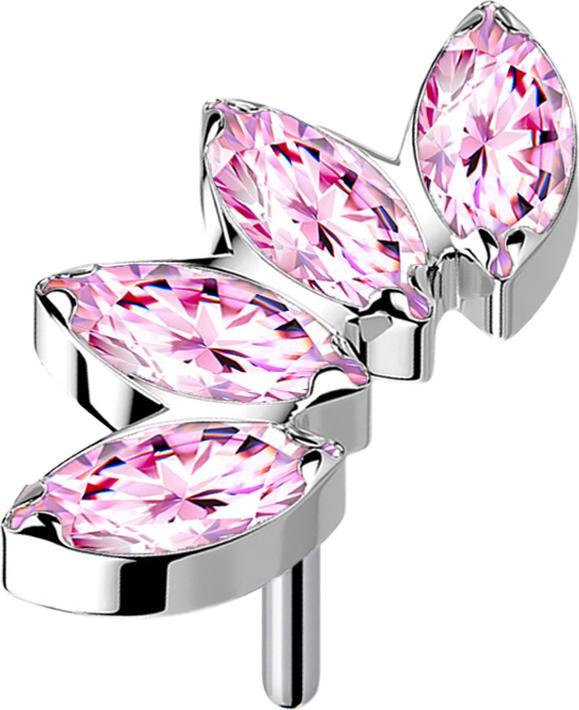 Star Piercing Threadless silber Fächer mit vier Kristallen pink (Titan G23, ohne Messing)