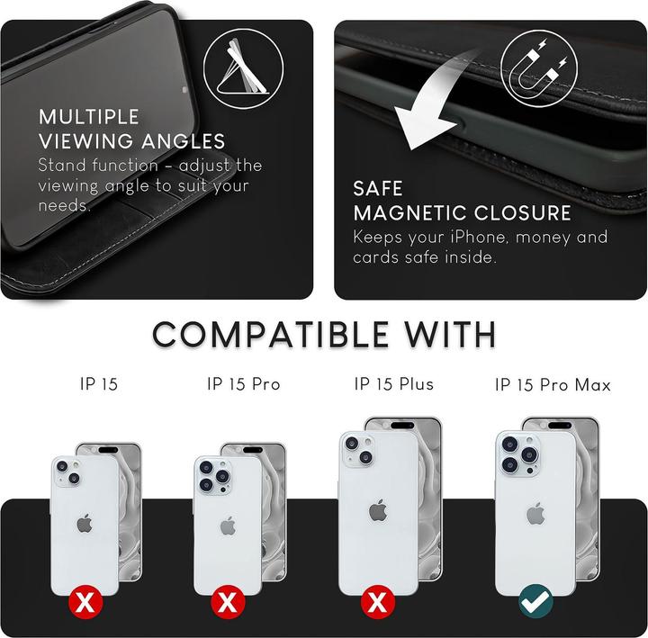 Actual product image Nalia Genuine leather flip case cover with magnetic fastener (Apple iPhone 15 Pro Max)