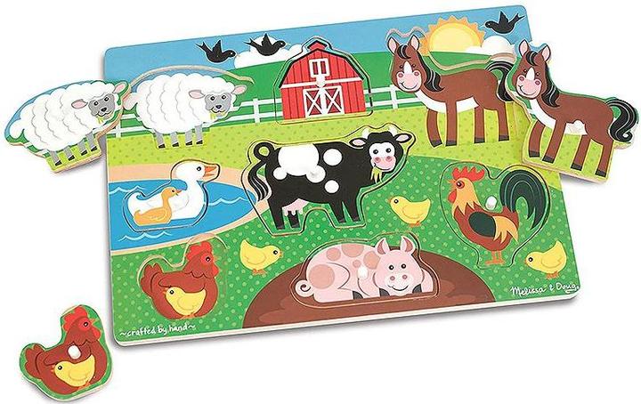 Produktbild Melissa & Doug Puzzle Bois Bouton Animaux De La Ferme (Fr-De-En-Es) (8 Teile)