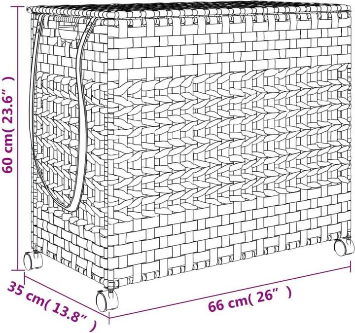 Produktbild VidaXL Wäschekorb mit Rollen 66x35x60 cm Rattan,Material: Rattan