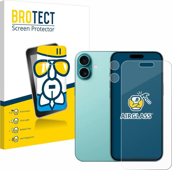 BROTECT Schutzglas Schutzfolie Glas Folie Displayschutz klar (1 Stück, Apple iPhone 16 Plus)