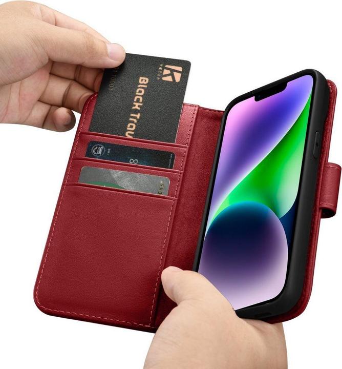 Image du produit iCarer Wallet Case 2 in1 Couverture iPhone 14 Plus Anti-RFID Cuir Flip Cover Rouge (WMI14220727-RD) (Apple iPhone 14 Plus)