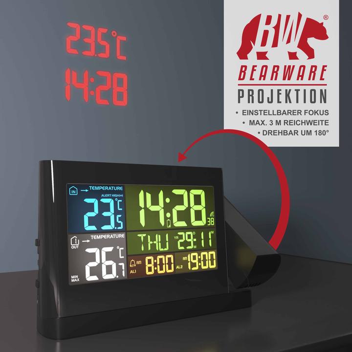 Actual product image Bearware Weather station with outdoor sensor, radio weather station with projection (can be rotated 180°) &