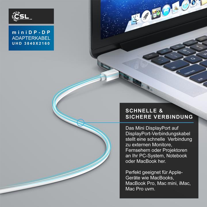 Produktbild CSL Mini DisplayPort zu DisplayPort Kabel - Audio Video Kabel - FullHD - kompatibel Apple Lenovo Surface (2 m, DisplayPort)