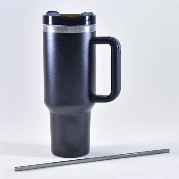 Produktbild Kögler Thermo Kaffee Henkel Becher aus Edelstahl, mit Strohhalm, schwarz, 1200ml (1200 ml, 1 x)