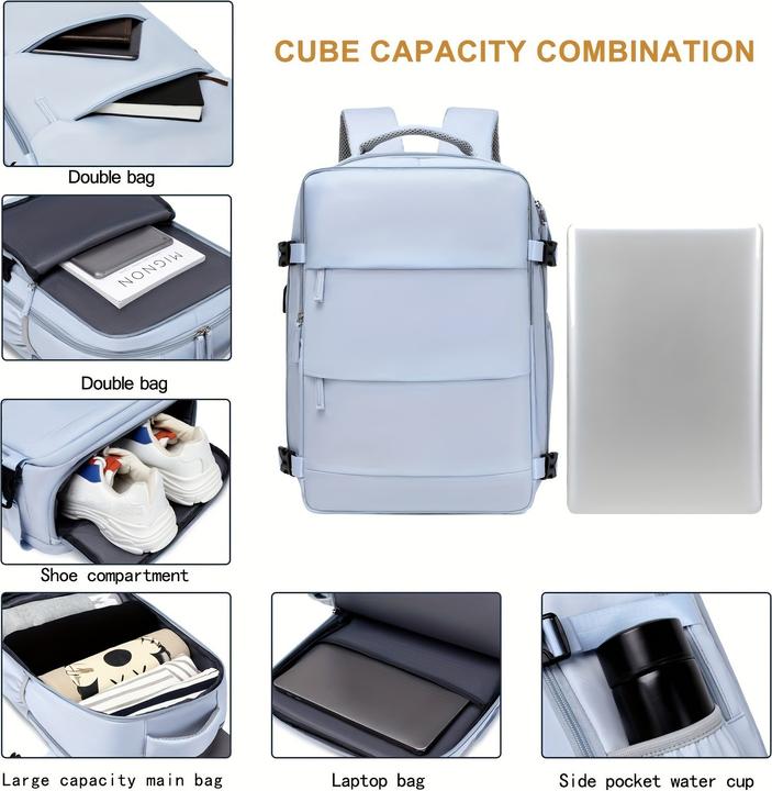 Image du produit PhoneLook Sac à dos de voyage pour avion avec compartiment ordinateur portable et chaussures et port USB