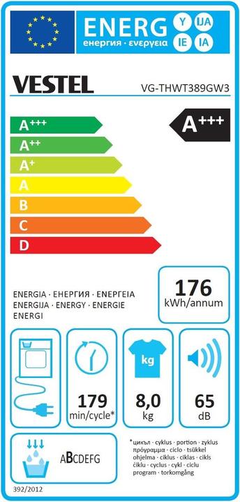 Energy Label Vestel VG-THWT389GW3 (8 kg, Right)