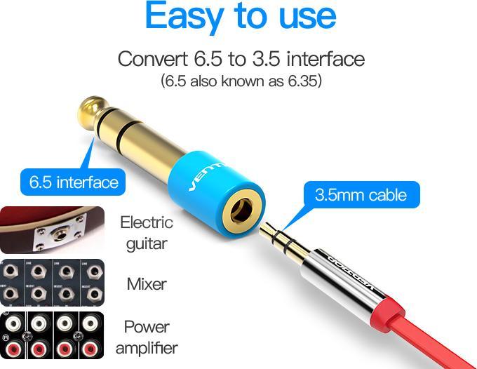 Actual product image Vention Audio adapter VAB-S01-L, Jack 3.5mm to Jack 6.5mm (Angle adapter)