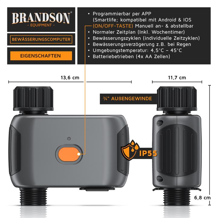 Produktbild Brandson Wifi Bewässerungssteuerung, WLAN Wasserzeitschaltuhr, Timer Bewässerungssystem, Bewässerungscomputer (Bewässerungscomputer)