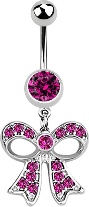 Star Piercing Banane silber mit Anhänger Masche fuchsia (ohne Messing, Chirurgenstahl 316L)