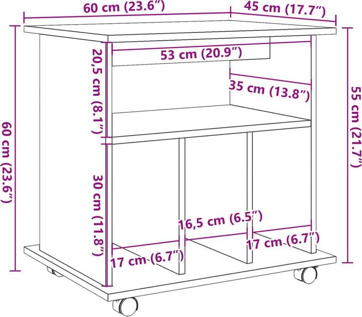 Produktbild VidaXL Rollcontainer Rollschrank Bürocontainer Büroschrank Schrank Altholz-Optik (60 x 45 x 60 cm)