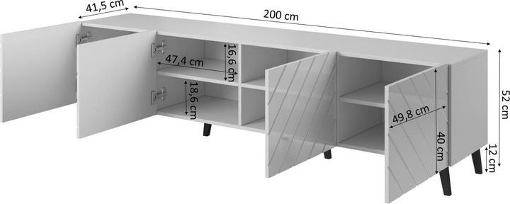 Produktbild Cama RTV-Schrank ABETO 200x42x52 weiss/weiss-glänzend (200 x 42 x 52 cm)
