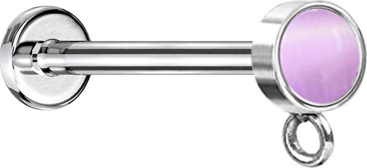Produktbild Star Piercing Micro Labret Innengewinde silber mit Zylinder viloletter Katzenauge Stein Ring für Anhänger (Mineralisch, Chirurgenstahl 316L, ohne Messing)