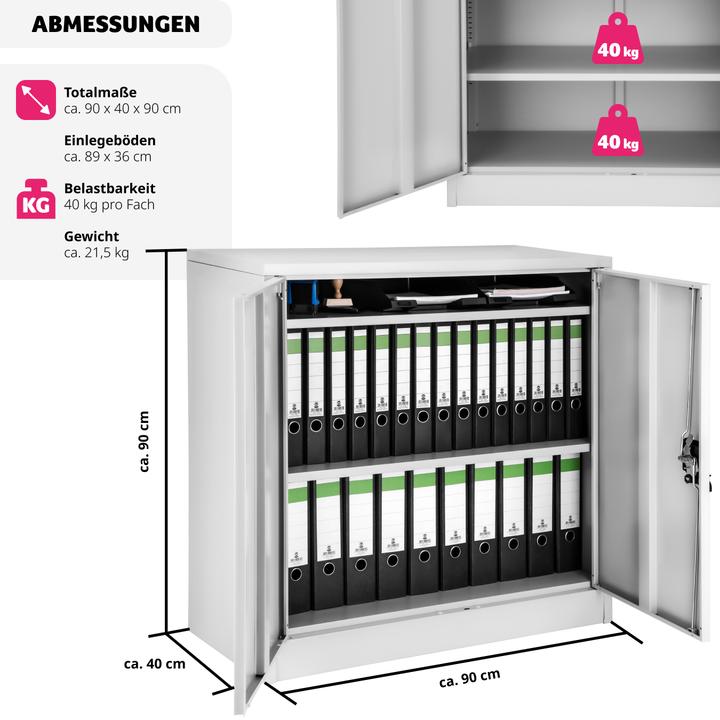 Produktbild tectake Aktenschrank mit 3 Böden (90 x 40 x 90 cm)