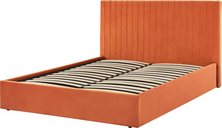 Image du produit Beliani Lit rembourré tissu velours orange avec espace de rangement 160 x 200 cm VION (160 x 200 cm)