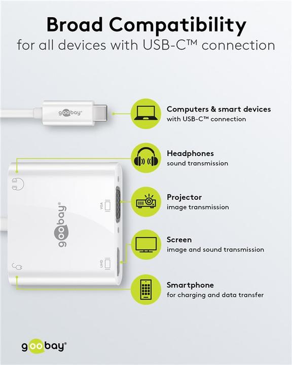 Produktbild Goobay USB-C™ Multiport-Adapter HDMI™+VGA+PD 100 W, 1 Stk. im Polybeutel, Weiss (HDMI, VGA)