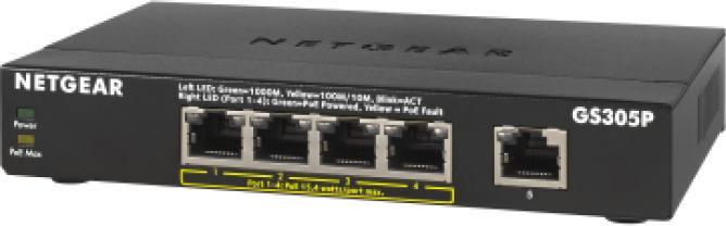 Produktbild Netgear GS305Pv2 - Switch - unmanaged - 5 x 10/100/1000 (4 PoE+) - desktop, wall-mountable - PoE+ (6 (5 Ports)