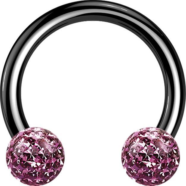 Star Piercing Circular Barbell schwarz mit zwei Kristall Kugeln hellviolett Epoxy Schutzschicht (Titan G23, ohne Messing)