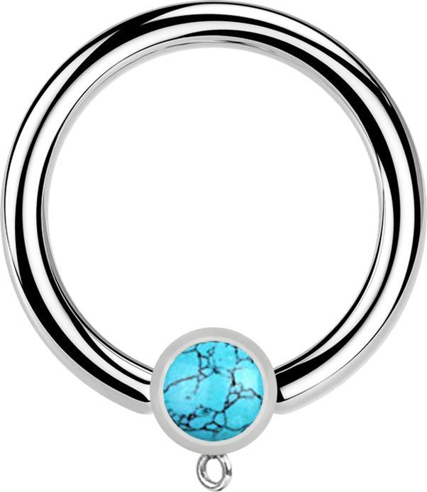 Produktbild Star Piercing Micro Closure Ring silber mit Zylinder Türkis Stein Ring für Anhänger (ohne Messing, Mineralisch, Chirurgenstahl 316L)