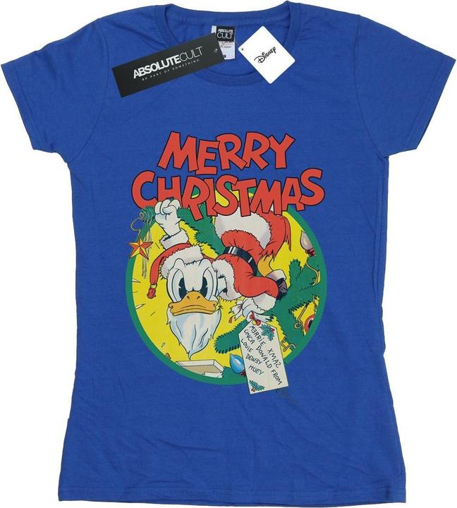 Actual product image Disney Womens/Ladies Donald Duck Merry Christmas Cotton T-Shirt (L)