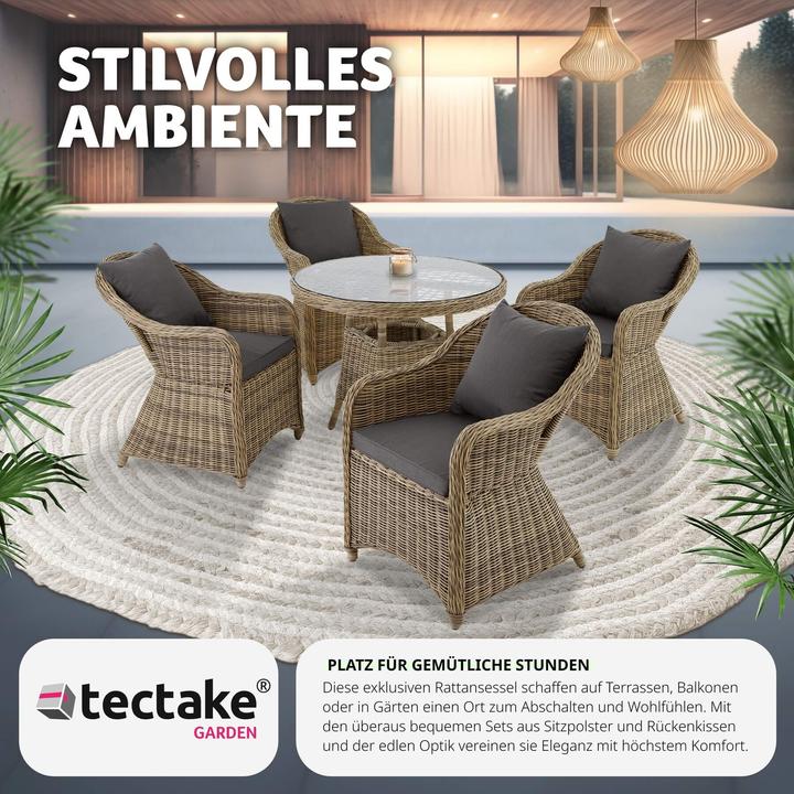 Actual product image tectake 4 Garden chairs luxury rattan + cushions
