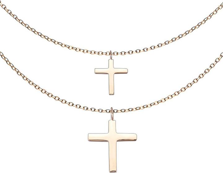 Produktbild Hollywood Body Jewelry Kette rosegold Anhänger doppel Kreuz (ohne Messing, Chirurgenstahl 316L)