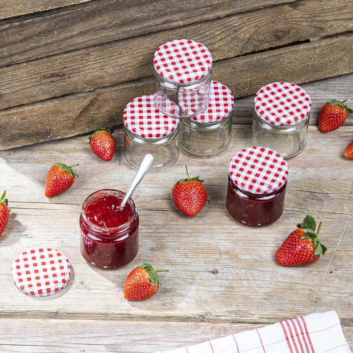 Immagine prodotto Casativo Set di 12 vasetti per conserve con coperchio a vite e motivo a quadretti, 6 x 210 ml e 6 x 315 ml (12 pz., 0.32 l)