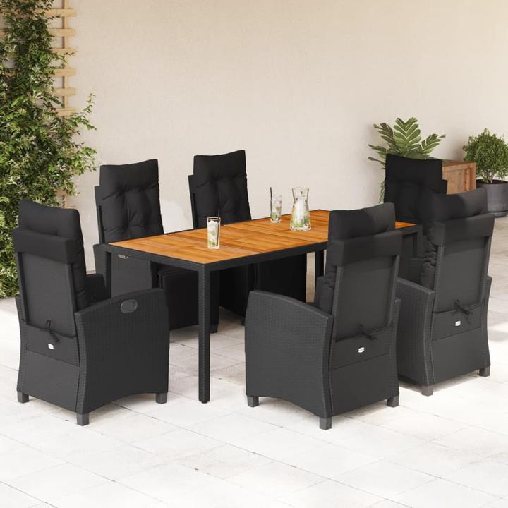 Produktbild VidaXL Gartenmöbel Essgruppe Gartengarnitur Sitzgruppe 7tlg. Schwarz Poly Rattan (90 cm)