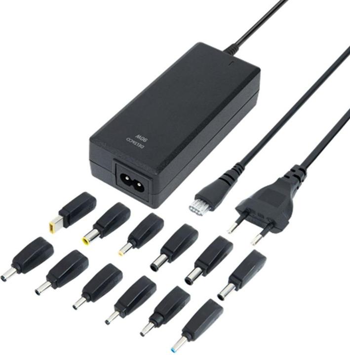 Immagine prodotto Deltaco Caricabatterie universale per laptop, 15-20V, 6A, 90W, 12 punti - Nero (90 W)