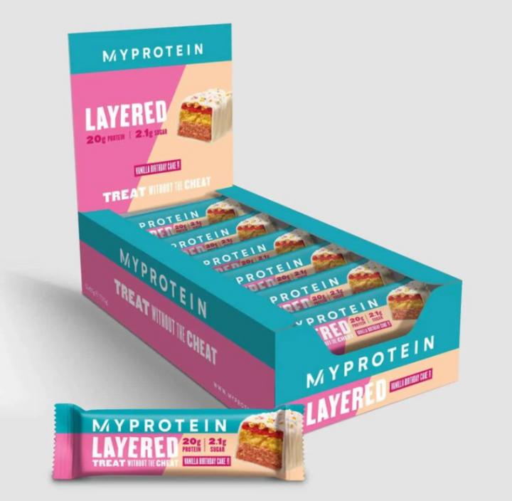 Energy Label MyProtein Retail Layered Bar (12 x 60G) (Vanilla Birthday Cake, 12 pcs., 854 g)