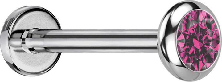 Star Piercing Micro Labret Innengewinde silber Scheibe abgerundet silber Kristall pink (Titan G23, ohne Messing)