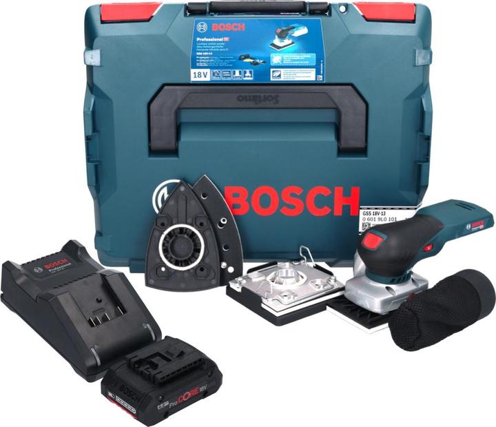 Produktbild Bosch Professional Bosch GSS 18V-13 Akku Schwingschleifer 18 V + 1x ProCORE Akku 4,0 Ah + LadegerÃ¤t + L-BOXX (Schwingschleifer)