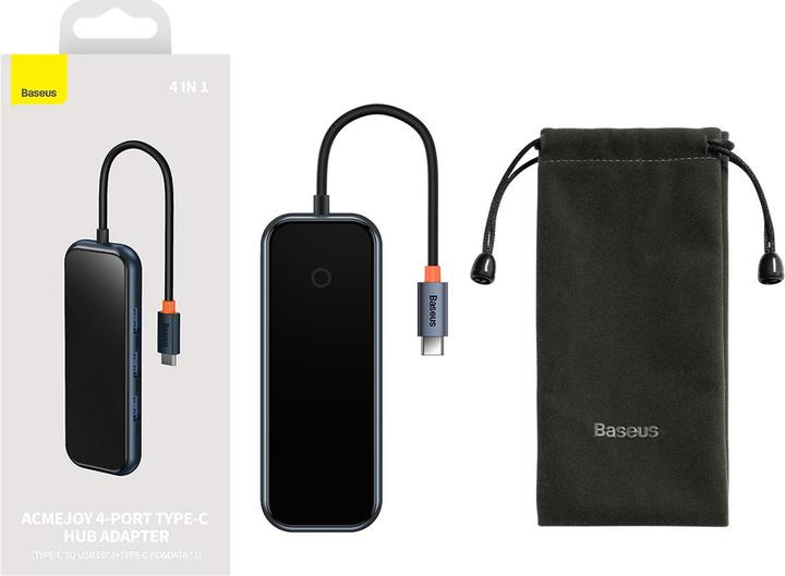 Image du produit Baseus AcmeJoy 4-Port Type-C HUB AdapterType-C to USB3.0*3+Type-C PD&Data *1Dark Gray (USB-C, 4 Ports)