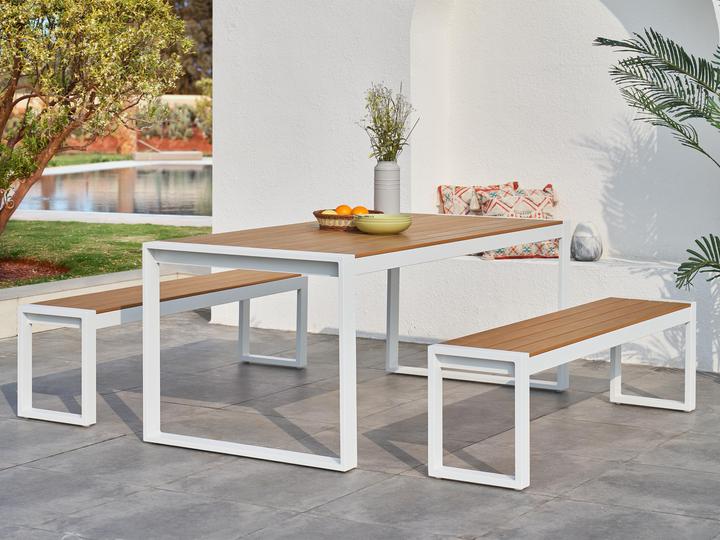 Immagine prodotto Axi Tavolo da giardino Tony con 2 panchine bianco con polipropilene in finitura teak (190 cm)
