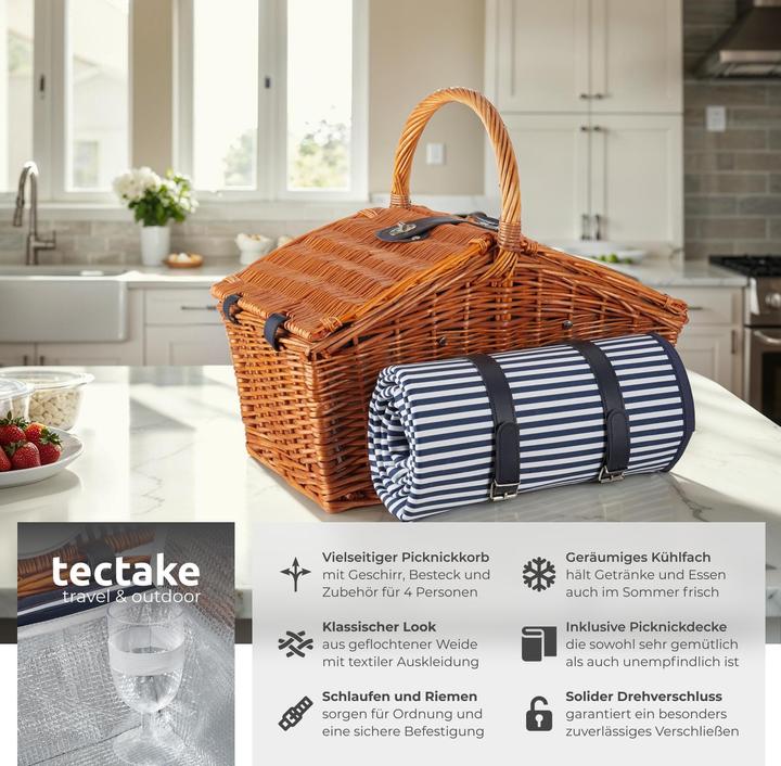 Immagine prodotto tectake Cestino da picnic Usedom per 4 persone, con scomparto termico & accessori