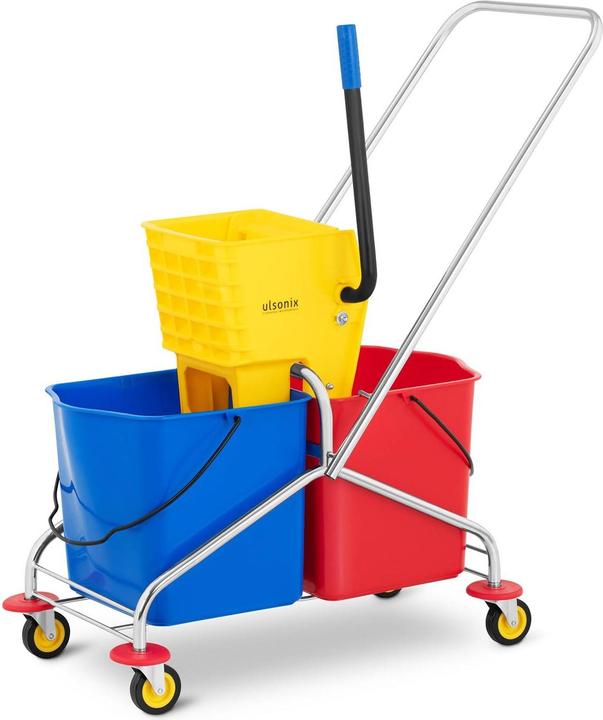 Produktbild Ulsonix Putzwagen mit Presse Mop Eimer Wischer Reinigungswagen Halter Hotel 2 Eimer 48 L