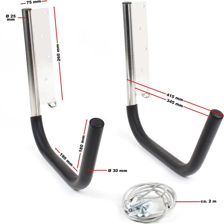 Produktbild Wiltec Universal Kajakhalter 80kg Wandhalter Edelstahl Kajak Kanu Aufbewahrung Lagerung