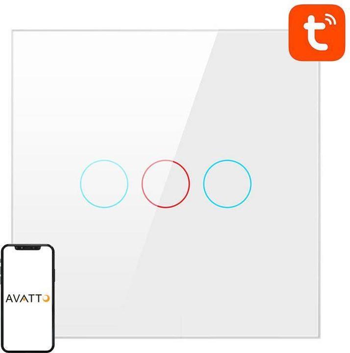 Immagine prodotto Avatto Interruttore luminoso intelligente WiFi UE02-EU-W3 a 3 vie TUYA (bianco)