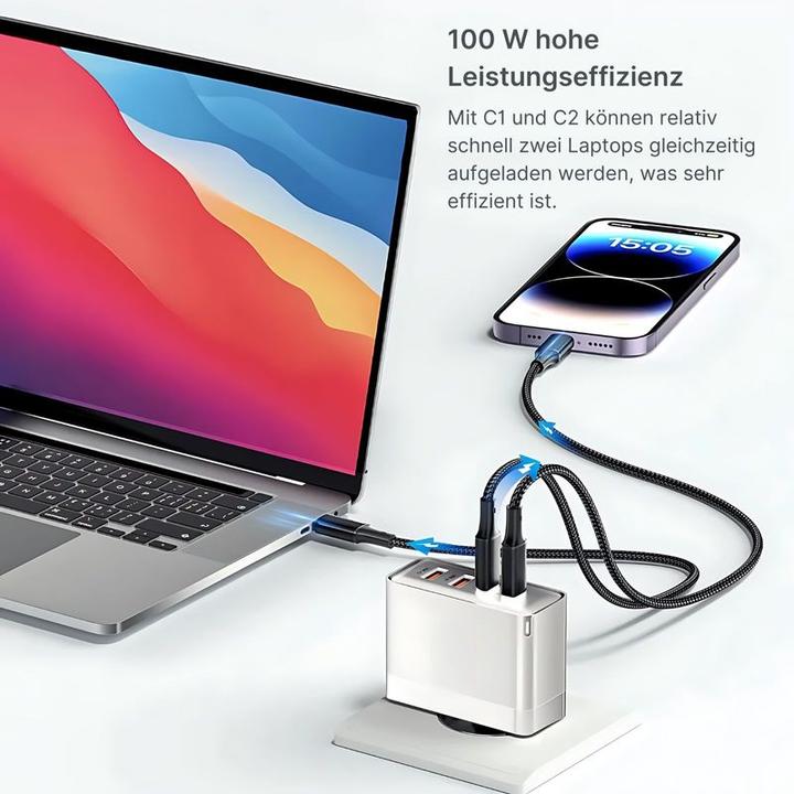 Actual product image Hermex Charger 100W fast charger USB-A USB-C 4-port power supply unit (100 W)