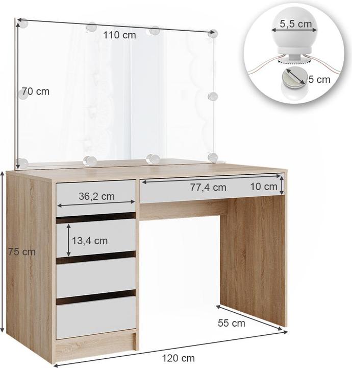 Immagine prodotto Vicco Sherry con illuminazione (55 x 75 x 120 cm)