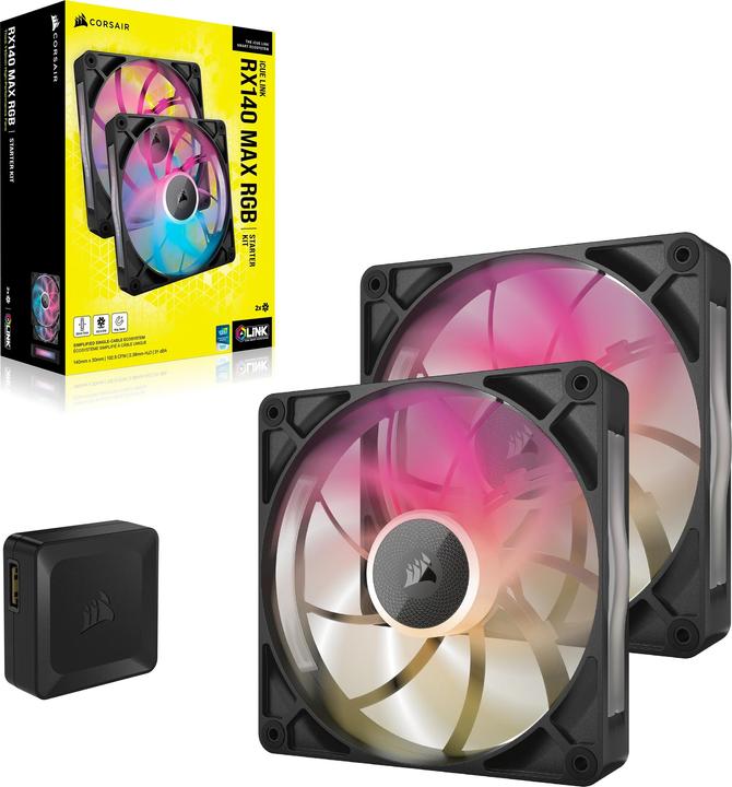 Produktbild Corsair RX MAX RGB Series, iCUE LINK RX140 MAX RGB, 140mm RGB Fan, Dual Fan Kit (140 mm, 2 x)