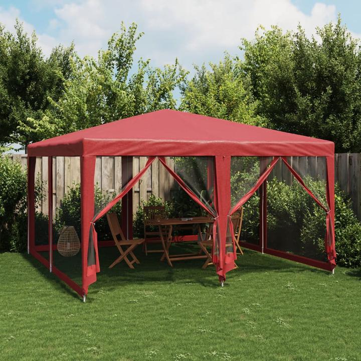 Image du produit VidaXL Partyzelt Pavillon Festzelt mit 8 Mesh-Seitenteilen Rot 4x4m HDPE (400 cm, 400 cm)
