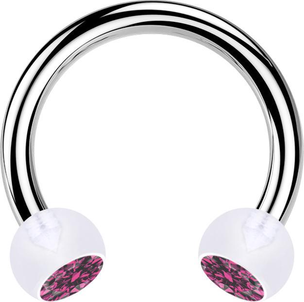 Produktbild Star Piercing Circular Barbell silber mit zwei Kugeln transparent Kristall pink (ohne Messing, Bioflex, Chirurgenstahl 316L)