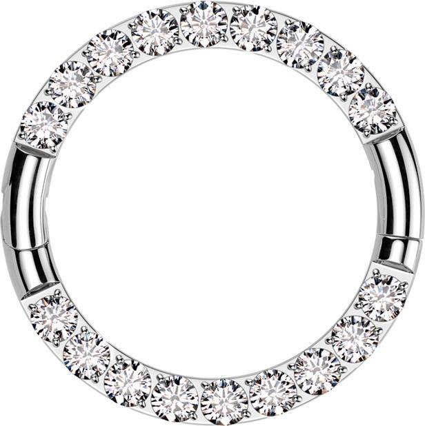 Star Piercing Micro Segmentring klappbar silber front Kristalle silber zwei Unterbrüche (Titan G23, ohne Messing)