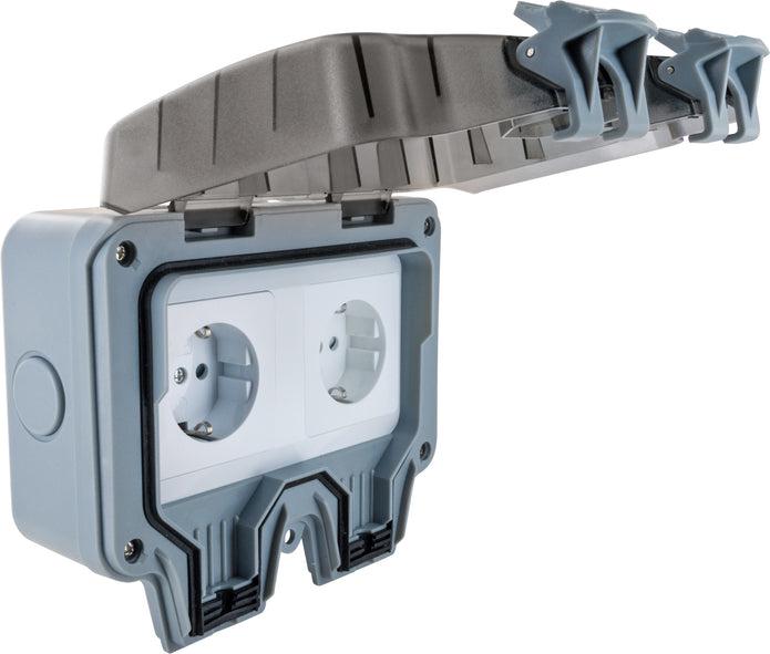 Actual product image Schwaiger Outdoor socket outlet IP66 2-gang Schuko flush-mounted socket outlet