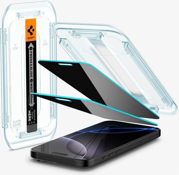 Immagine prodotto Spigen Glas.Tr "Ez Fit" 2-Pack per iPhone 16 Pro Max 6,3" privacy (2 Pezzo/i, Apple iPhone 16 Pro Max)