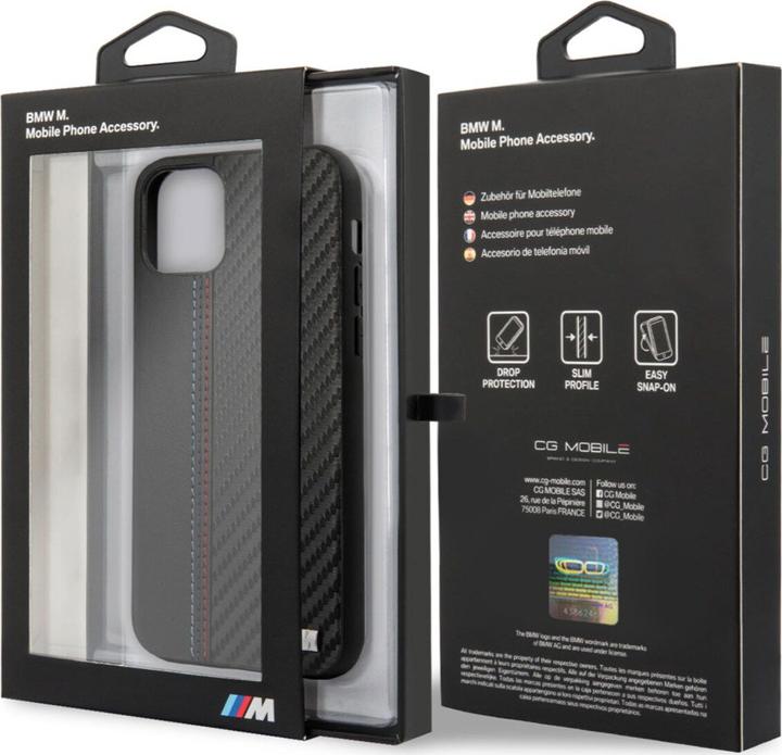 Immagine prodotto BMW M Custodia rigida in carbonio PU con punto tricolore per Apple iPhone 12 mini - nero (Apple iPhone 12 mini)