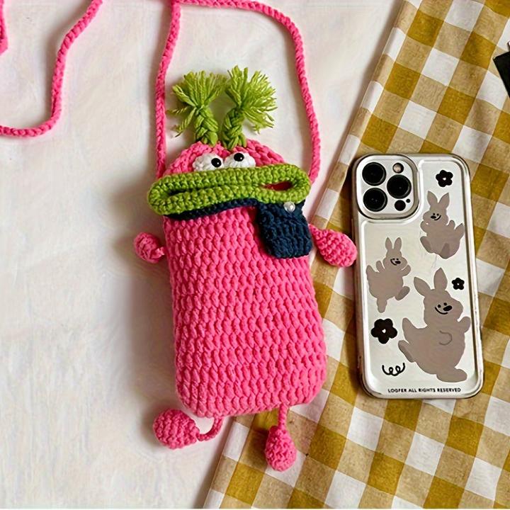 Actual product image Only-Bags.Store Chic Handmade Animal Print Crossbody Bag - Cute Braided Woolen Phone Pouch with Flap Closure