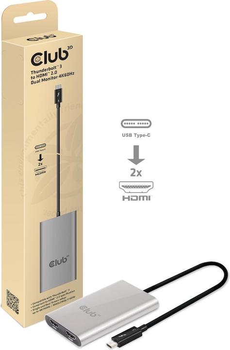 Actual product image Club 3D Thunderbolt 3 on Dual HDMI 2.0 (HDMI, 20 cm)