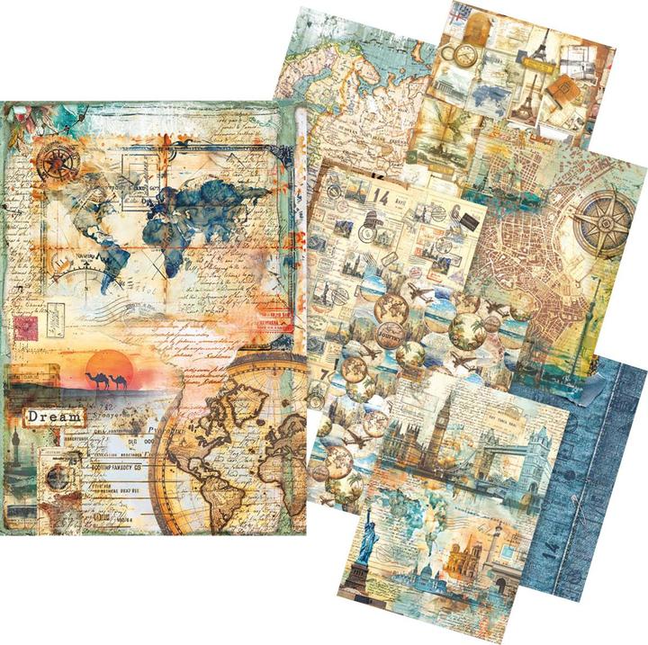 Actual product image Ciao Bella Motiv-Strohseiden Sortiment "Wanderlust", DIN A5, 8er-Set (8 x)